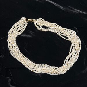 Vintage Keshi Pearl 10 Strand Choker Necklace 14K Gold Accent Beads